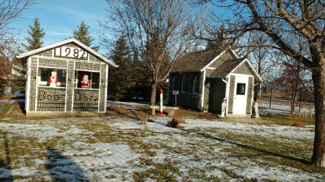 We stopped in a small town for lunch and they had these two little buildings made from glass bottles.